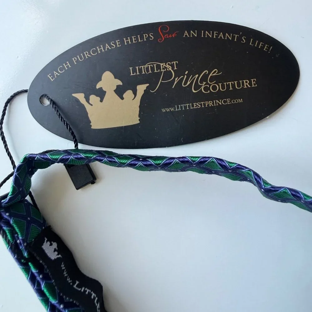 Littlest Prince Bow Tie Set Father & Son Green Blue Polyester Adjustable Pattern